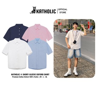 Áo Sơ Mi Trơn Tay Ngắn Nam Nữ Hàn Quốc Chất Liệu Oxford Form Rộng Oversize 3 Màu Trắng, Hồng, Xanh KAT020