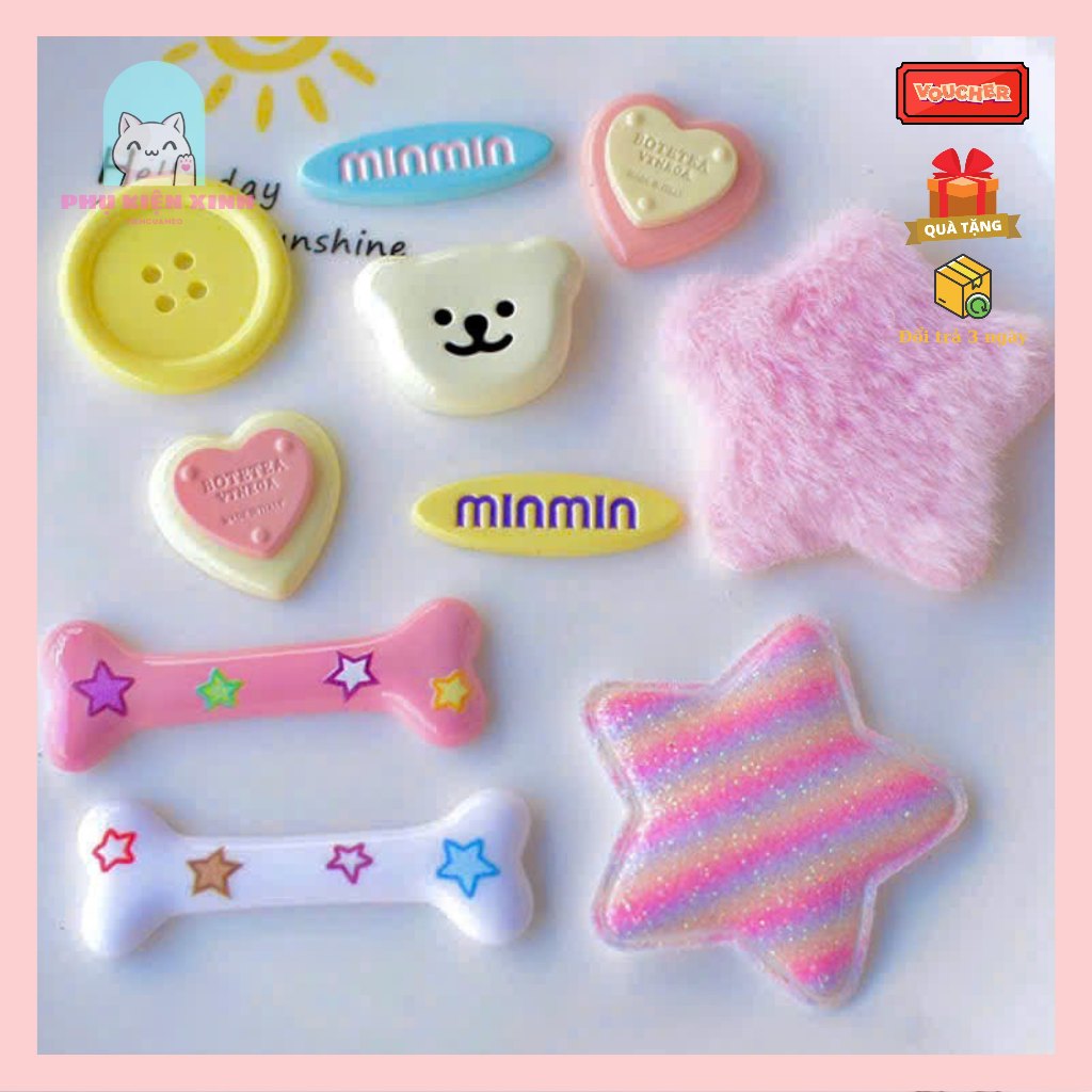 [SHIP TỪ 3C] CHARM, Sticker gắn dép CÁ SẤU hình NGÔI SAO, TRÁI TIM,  GẤU, XƯƠNG CUTE CÓ SẴN NÚT GẮN