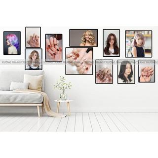 BỘ 11 TRANH SALON TÓC + NAIL, 11 tranh Fomex dán tường tặng kèm băng dính