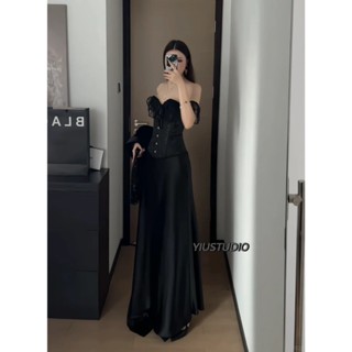 CORSET STORY - Set đồ nữ sang chảnh áo corset siết eo chân váy lụa bóng QCCC hàng có sẵn