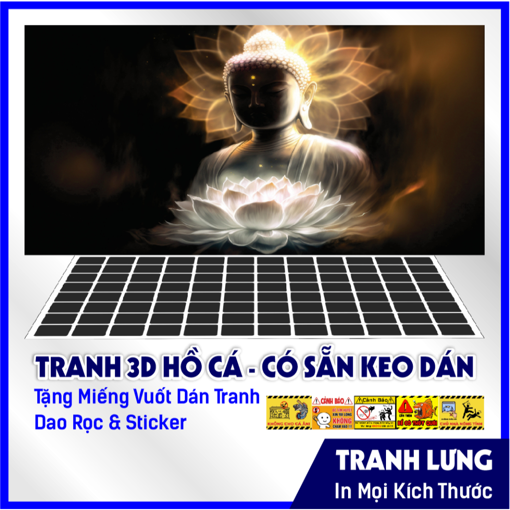 Tranh dán hồ cá 3d Decal có sẵn keo, Tranh Dán Bể Cá Thủy Sinh, Bể Cá Rồng - Hình Phật - Nhiều Kích 