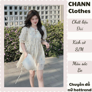 Đầm nữ, váy nữ babydoll dễ thương tay bồng thêu hoa nhí phong cách tiểu thư siêu xinh Chann Clothes HCOM25204
