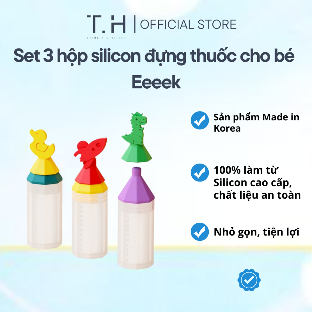 Set 3 hộp silicon đựng thuốc Made in Korea cho bé Eeeek, hộp chia thuốc nhỏ gọn, an toàn, tiện ích
