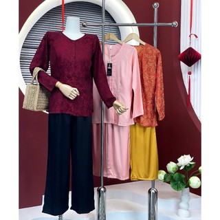 Set bộ bà ba áo lụa gấm phối quần lụa latin có 3 màu, đồ bộ bà ba đẹp mát mẻ có 3 size dành cho nữ dưới 80kg