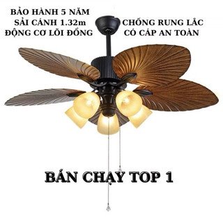 Quạt Trần Đèn Cánh Lá 5 Chao Có bảo hành