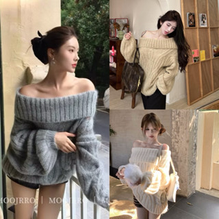  Áo len bẹt vai lông thỏ dáng rộng bánh bèo hàng QC loại 1 dày dặn 