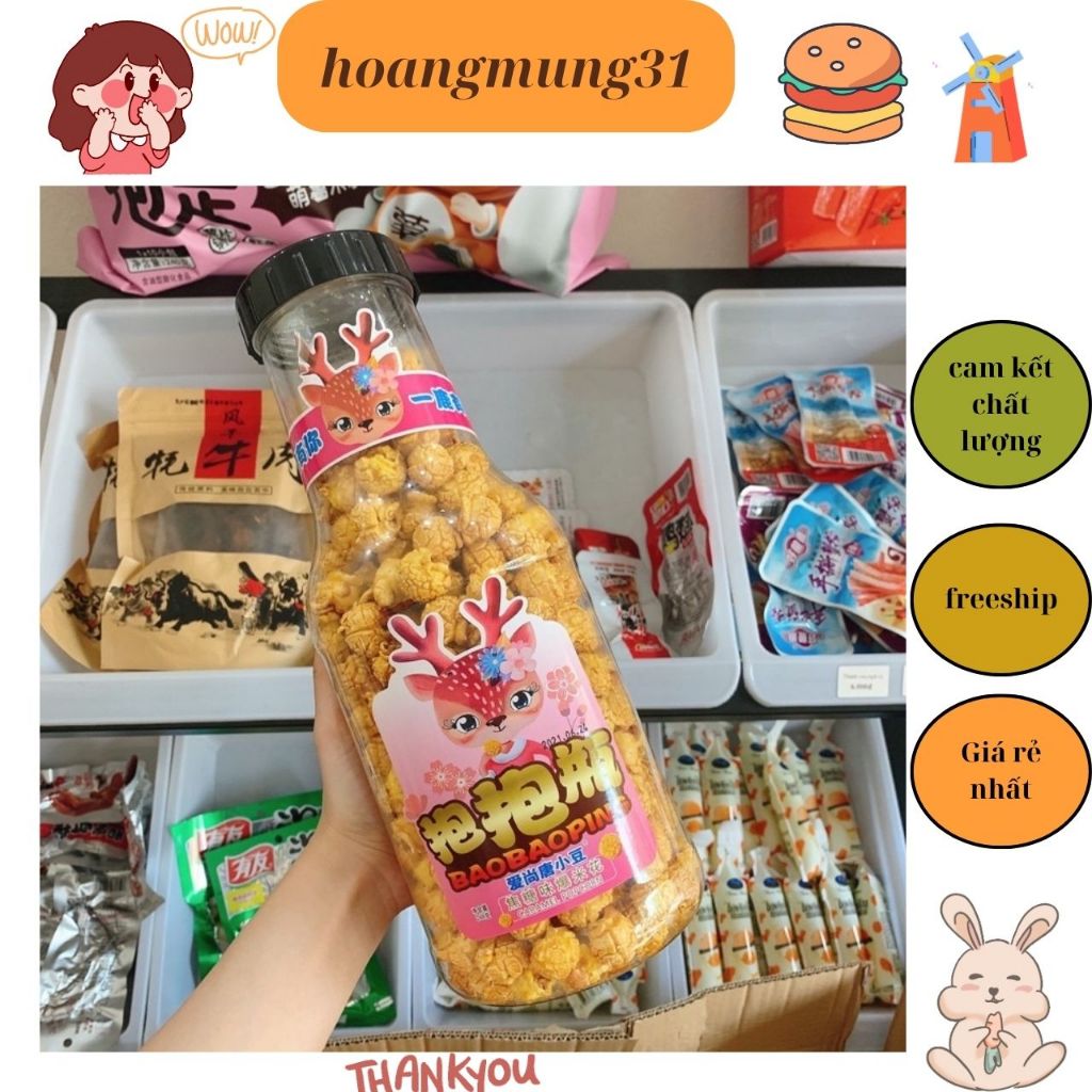 Bỏng Ngô Bắp Rang Bơ Chai Khổng Lồ - Chai 400gr ( 260gr Bỏng ) vị caramen