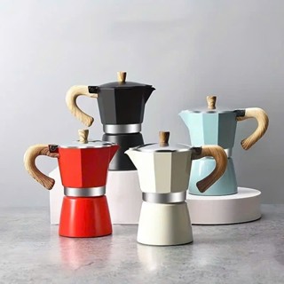 [ BPCF002 ] Bình pha cà phê MOKA POT kiểu Ý thẩm thấu ngược . Tay cầm gỗ cong .Hợp kim nhôm . Sơn tĩnh điện .