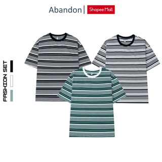 Áo Thun Kẻ Sọc Nam Nữ Cộc Tay Cổ Tròn Chất Cotton 5 Màu Đa Dạng Abandon G10