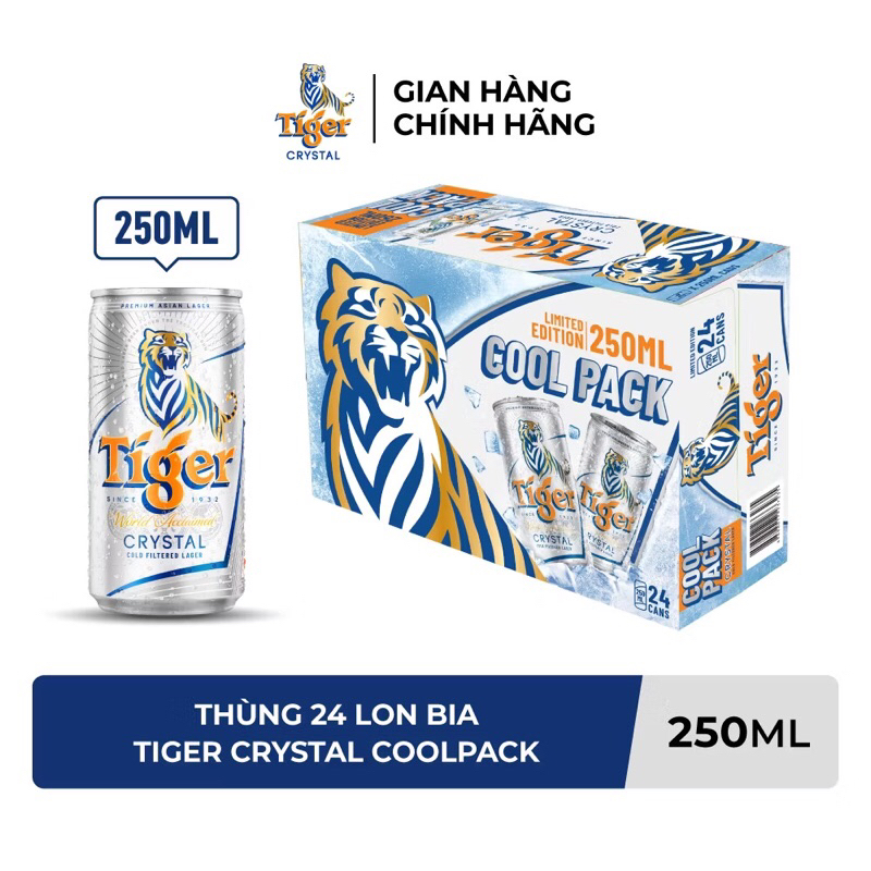 Thùng 24 lon bia Tiger Crystal Coolpack 250ml