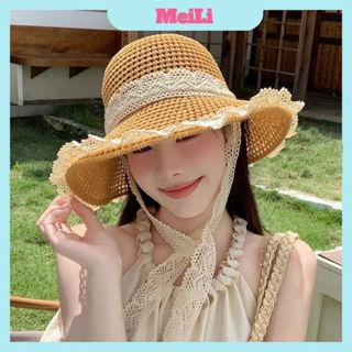  Mũ cói đi biển HANDMADE " vành viền ren "  - Nón cói mềm móc tay có dây rút điều chỉnh và viền kẽm để giữ form tuyển sỉ  
