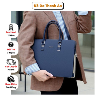 Cặp Da Nam, Túi Xách Da Công Sở KUQIDAISHU Chất Liệu Da PU Slim Cao Cấp Đựng Laptop 14inch CD065