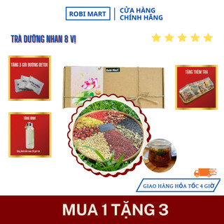 Trà dưỡng nhan 8 vị thảo mộc cao cấp robimart - trà 8 vị trà hoa trà gạo lứt đẹp da - hộp 10, 20, 30 gói