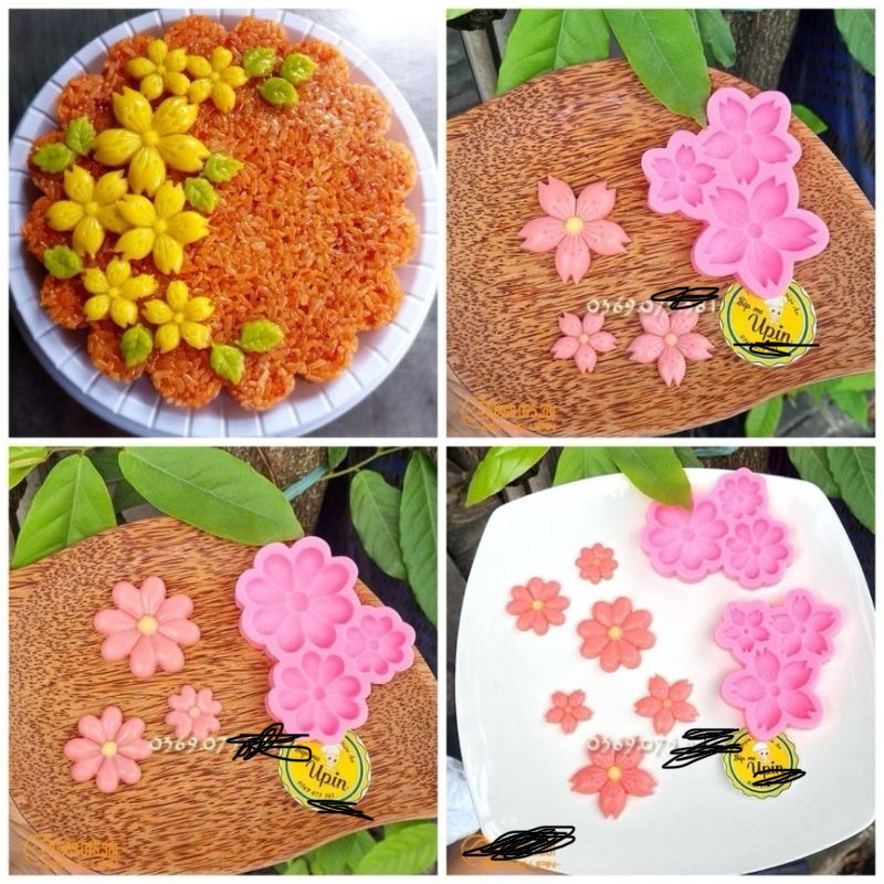 Khuôn silicon hoa anh đào hoa mai làm xôi hoa đậu agar vỉ 3 hoa