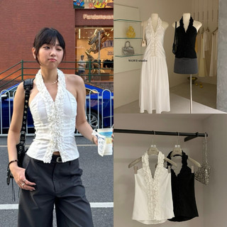  LEMONA x WGWE - Áo Cổ Yếm Bèo Không Tay Nữ Tính Kiểu Pháp W3070# 