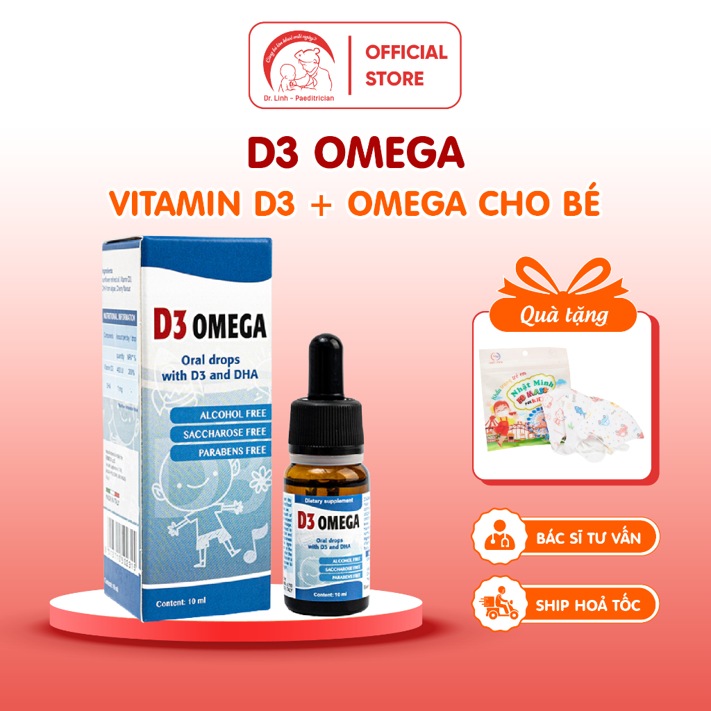 D3 Omega Bổ Sung D3, DHA Hỗ Trợ Phát Triển Chiều Cao Cho Bé 10ml  NHẬP KHẨU CHÍNH HÃNG ITALIA