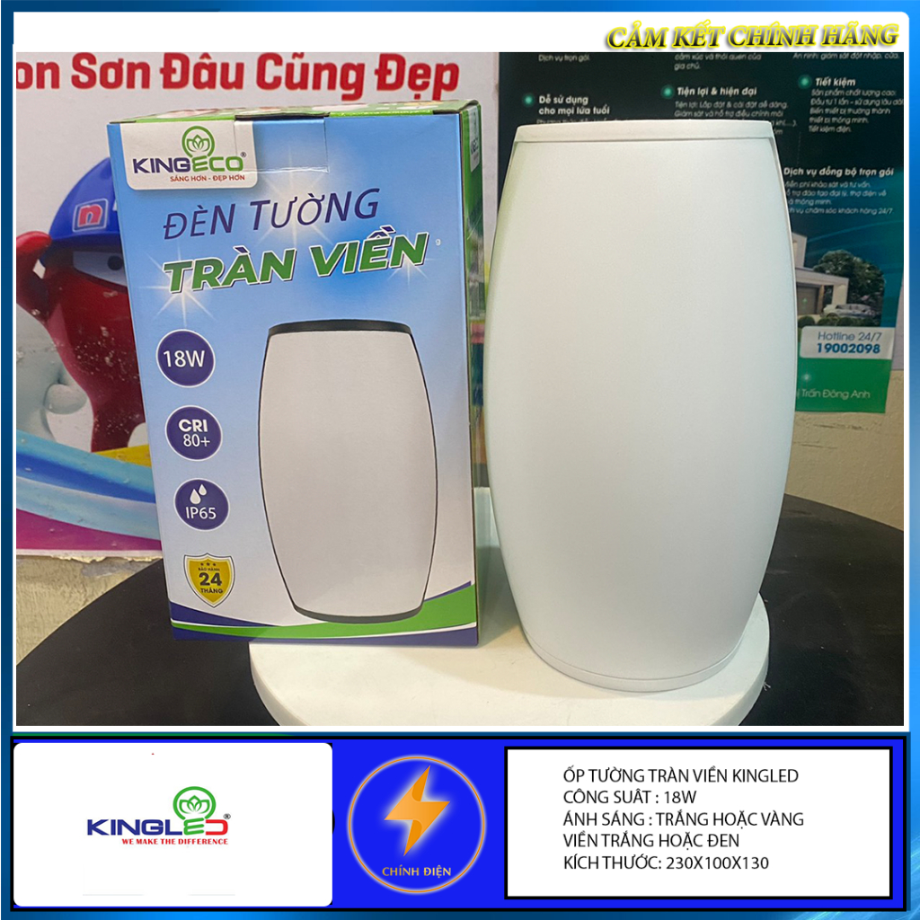 Đèn LED Gắn Tường Kingled IP65 - DTTV-18-T-D, 18W, Kích thước 230x130x100mm, Màu Đen