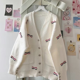 Áo khoác cardigan Thom đính nhiều nơ nỉ ngoại lót bông mềm mịn siêu cá tính