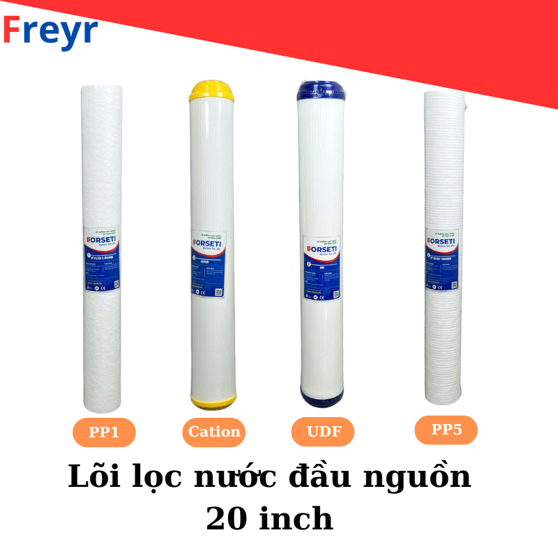 Bộ 3 lõi lọc xử lý nước đầu nguồn 20 inch dùng cho các máy lọc nước bán công nghiệp