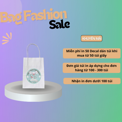 [IN TÚI GIẤY SL ÍT] Combo 50 Túi giấy Kraft quai giấy định lượng 120gsm, màu trắng, nhiều size đựng phụ kiện, mỹ phẩm.