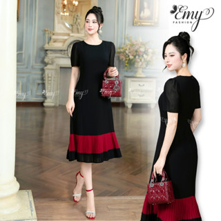 Đầm Dự Tiệc EMY Thời Trang Nữ Trung Niên Cao Cấp EM7522 Tay Ngắn Dáng Suông Xòe Cổ Tròn Sang Trọng