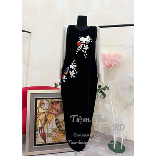 Váy nhung the đính hoa nổi xinh mê
