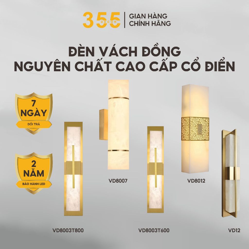 Đèn Vách Đồng 355 Decor Lighting VD12 VD8003 VD8007 VD8012 Bóng E27 Trang Trí Phòng Khách