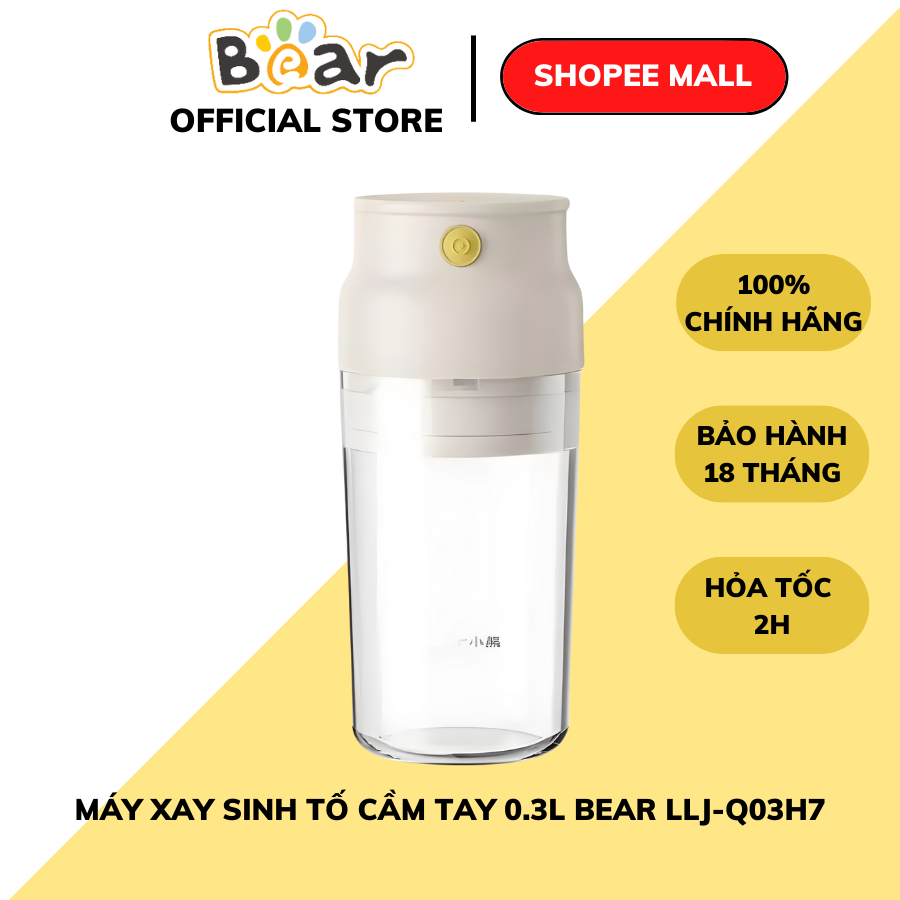 Máy xay sinh tố cầm tay tích điện 0.3L Bear LLJ Q03H7 mini,40W, xay trái cây, lưỡi inox, BH 18 tháng