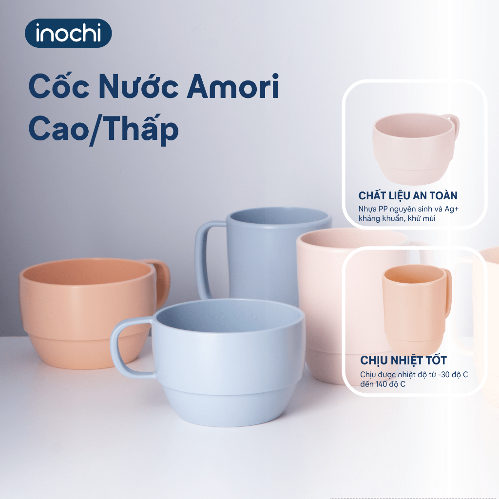 Cốc uống nước Inochi Amori Nhật Bản, có quai, nhựa chịu nhiệt, cao cấp