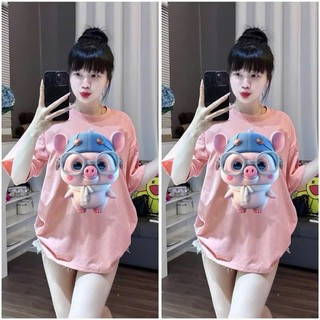 Áo thun tay lỡ form rộng unisex HEO, Áo phông nam nữ form rộng ATL08