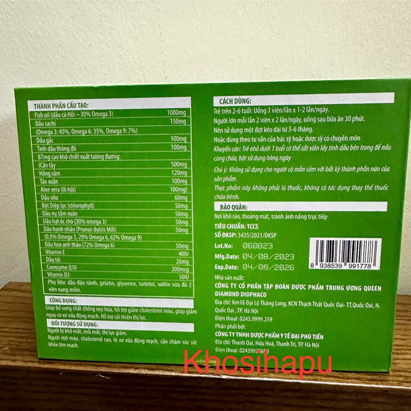 Set 2 lọ Omega 369 Diệp lục Cần tây Dầu cá Dầu gấc giúp sáng mắt ngừa xơ vữa động mạch tốt cho tim mạch đẹp da