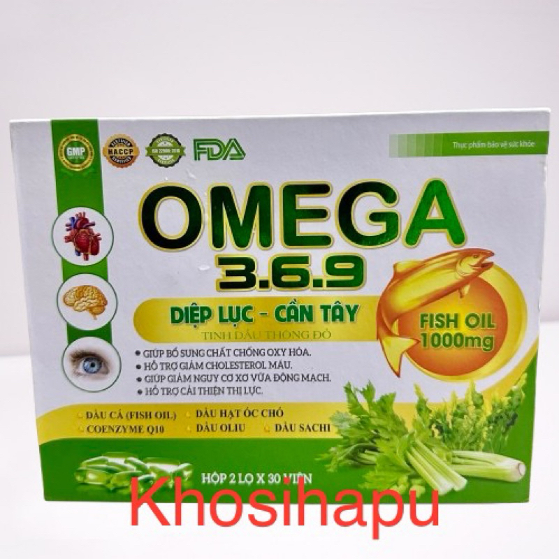Set 2 lọ Omega 369 Diệp lục Cần tây Dầu cá Dầu gấc giúp sáng mắt ngừa xơ vữa động mạch tốt cho tim mạch đẹp da