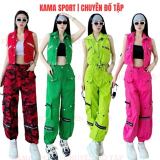 Bộ thể thao nữ bộ gồm quần jogger túi hộp, áo sát nách chất kaki tập gym, aerobic, zumba BD38