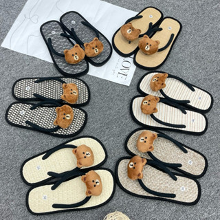 Dép CHIẾU GẤU NÂU Dép lê du lịch dễ thương êm chân Đế Bằng