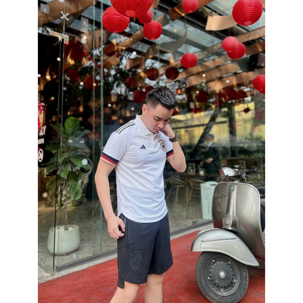 Bộ đồ nam mùa hè chất cotton cổ pollo adidas màu trắng,đen họa tiết, đồ thể thao nam thoáng khí siêu nhẹ cao cấp