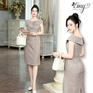 Đầm Body EMY Thanh Lịch Cao Cấp EM7511 Cổ Tròn, Thiết Kế Dự Tiệc Sang Trọng Vải Cotton Hàn Xám Chuột