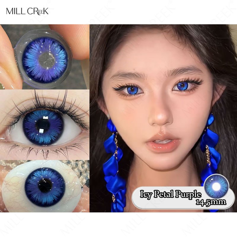 MillCreek 1 Cặp Kính áp tròng màu xanh Icy Petal Purple Dia：14.5mm Gdia：14.0mm 1 năm sử dụng