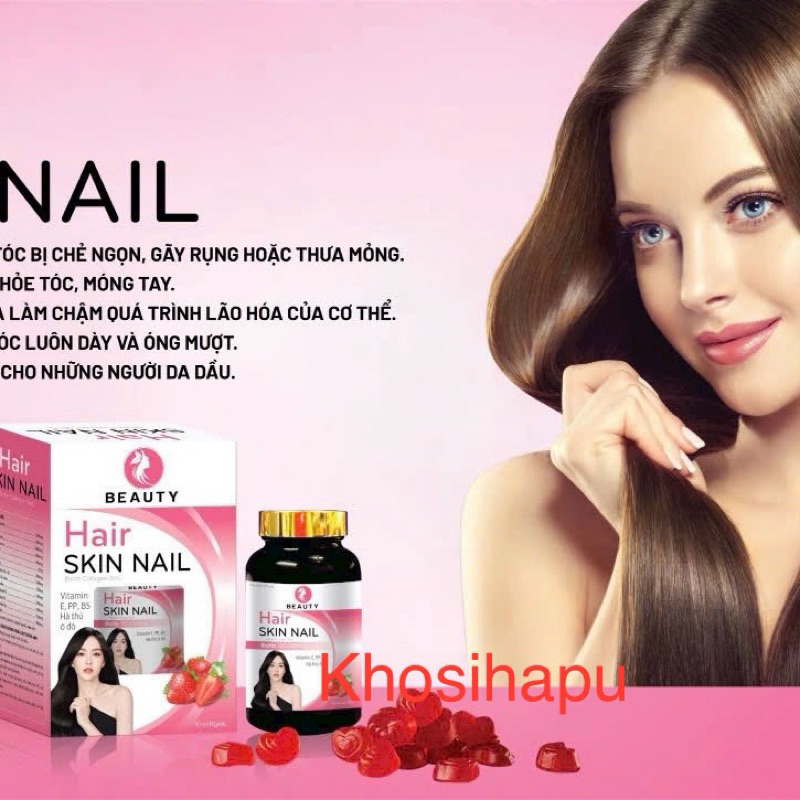 Viên kẹo nhai Nhanh mọc tóc đen tóc chống rụng tóc Hair SKIN NAIL Biotin Collagen ZinC bổ sung dưỡng chất cho tóc khoẻ