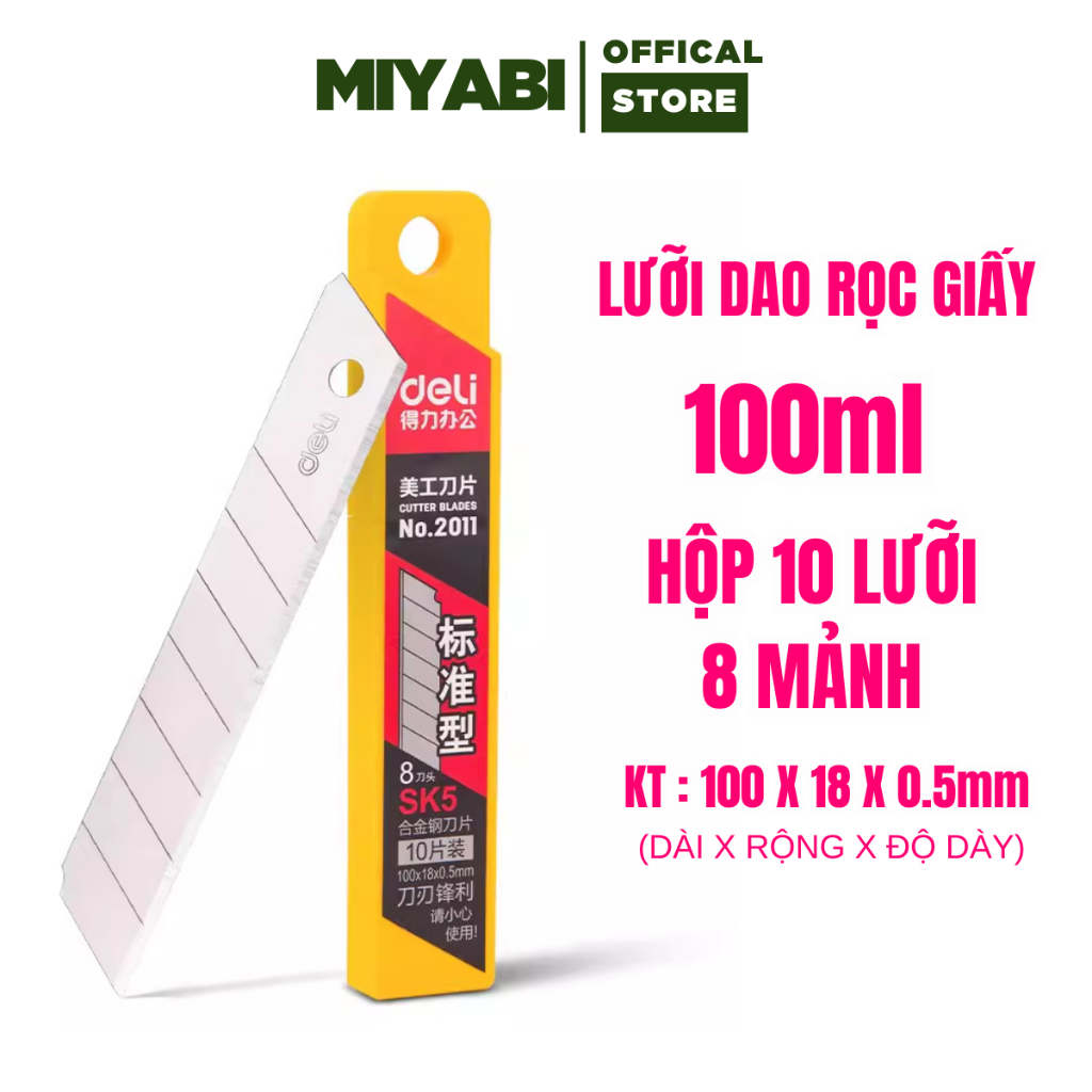 Lưỡi dao rọc giấy đại Deli 180mm - 2011 - hộp 10 lưỡi  - Lưỡi dao rọc giấy to cao cấp - MIYABI STORE