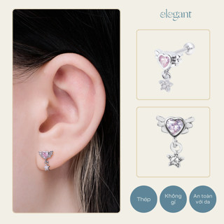 Khuyên tai đá thả CRYSTAL PINK HEART DROP STAR Elegant (Giá 1 chiếc)
