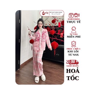 Đồ bộ quần dài áo tay dài cổ Y nút tàu phối ren hoa Lady -Đồ ngủ xinh xinh diện vào là lung linh