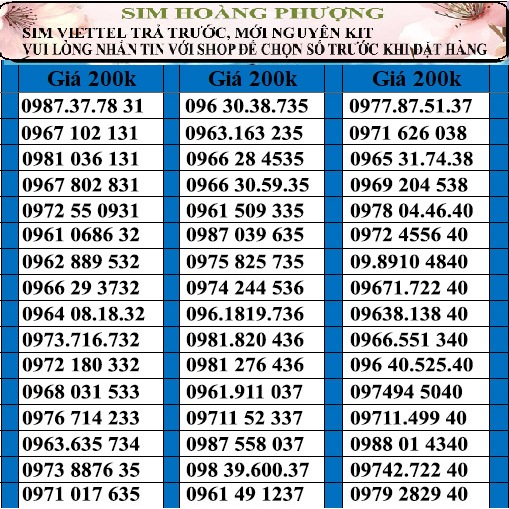 Sim số đẹp viettel đồng giá 200k