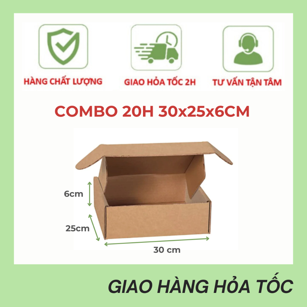 Combo 40 Hộp Carton Nắp Gài 30x25x6 Hộp Đựng Quà, Đựng Quần Áo, Phụ Kiện 3 lớp Sóng B