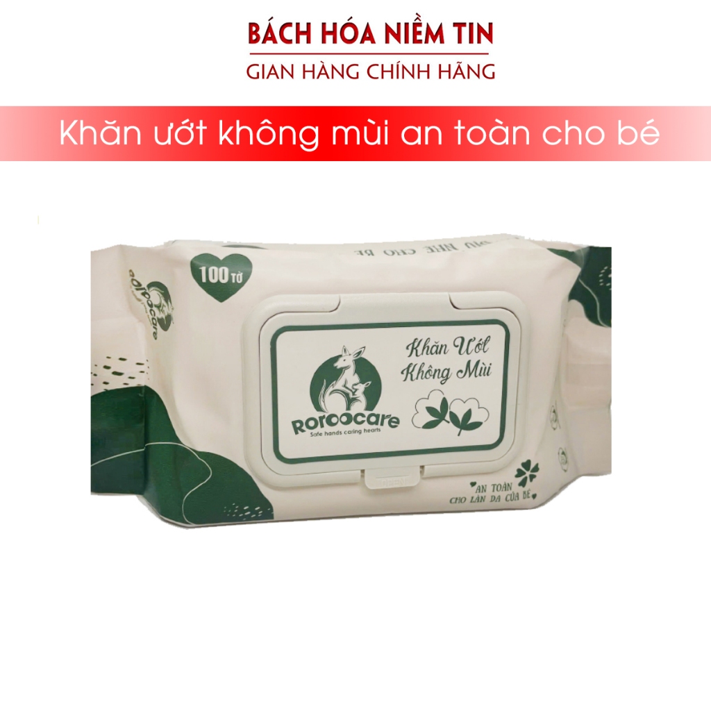 Khăn ước không mùi - an toàn cho bé, không parabens , không hóa chất - gói 100 tờ loại to, 750gam