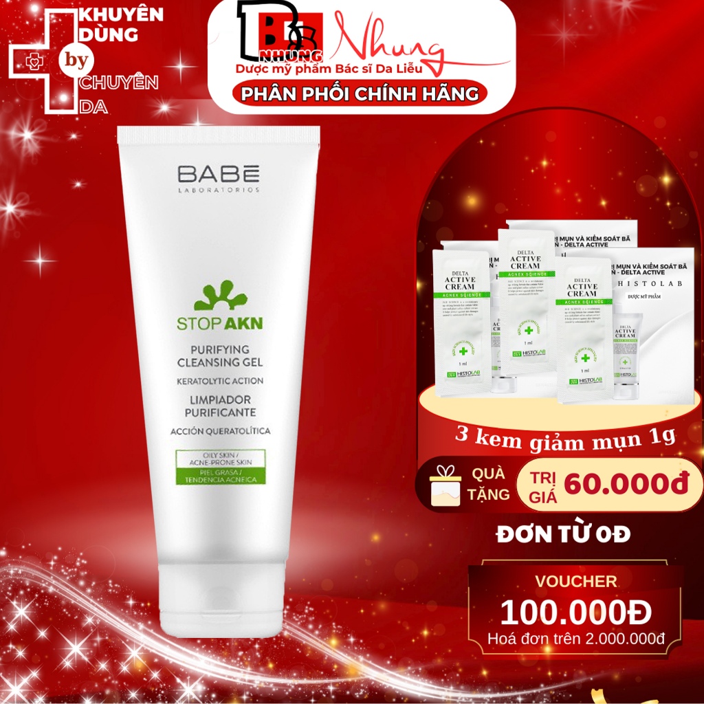 Sữa rửa mặt BABE Stop Akn Purifying Cleansing gel cho da dầu mụn 200ml