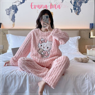   BL11  Bộ Đồ Lông Giữ Nhiệt Bộ Ngủ Lông Hello Kitty Bộ Ngủ Nữ Lông Ủ Kem. 