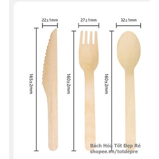 Túi 50 thìa gỗ nĩa/ rĩa , dao gỗ dùng 1 lần dùng ăn bánh, phở đồ ăn nhanh