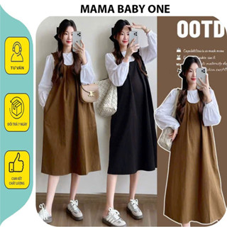 SET ĐẦM VÁY BẦU THU ĐÔNG CÔNG SỞ DỰ TIỆC THIẾT KẾ VÁY YẾM 2 DÂY LÈM ÁO SƠ MI DÀI TAY DÁNG DÀI V984