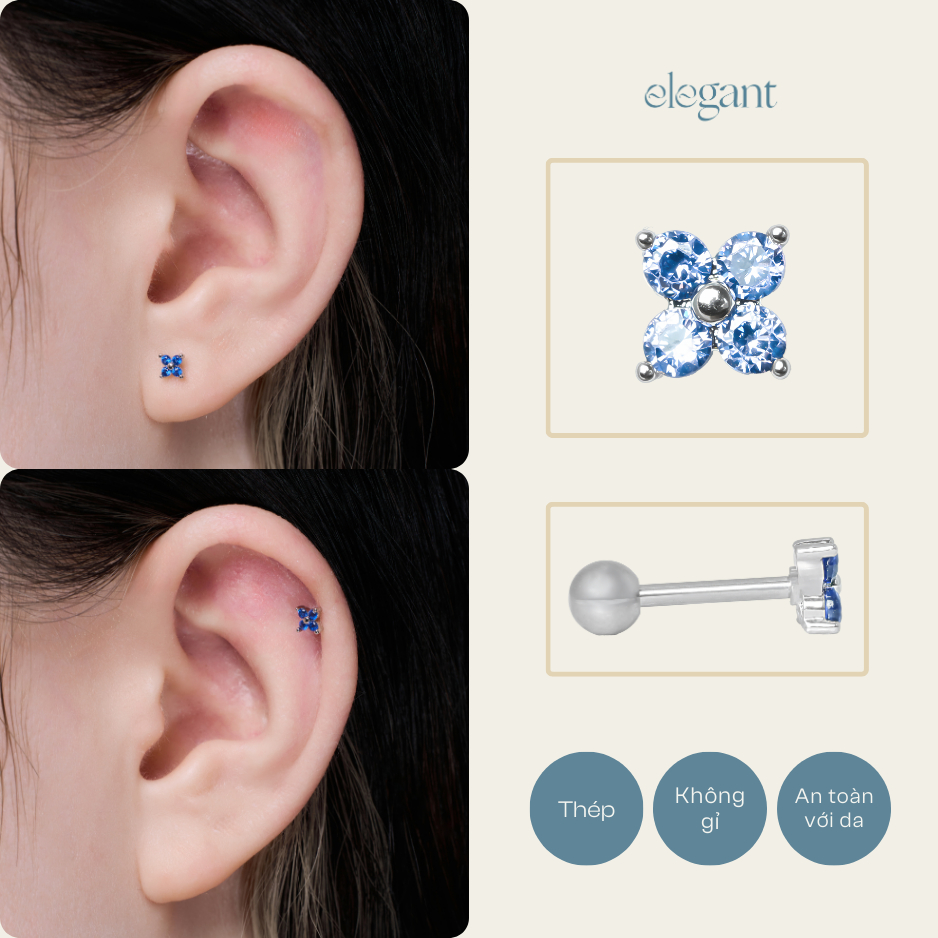 Khuyên tai đá DEEP SEA 4 LEAF CLOVER Elegant (Giá 1 chiếc)