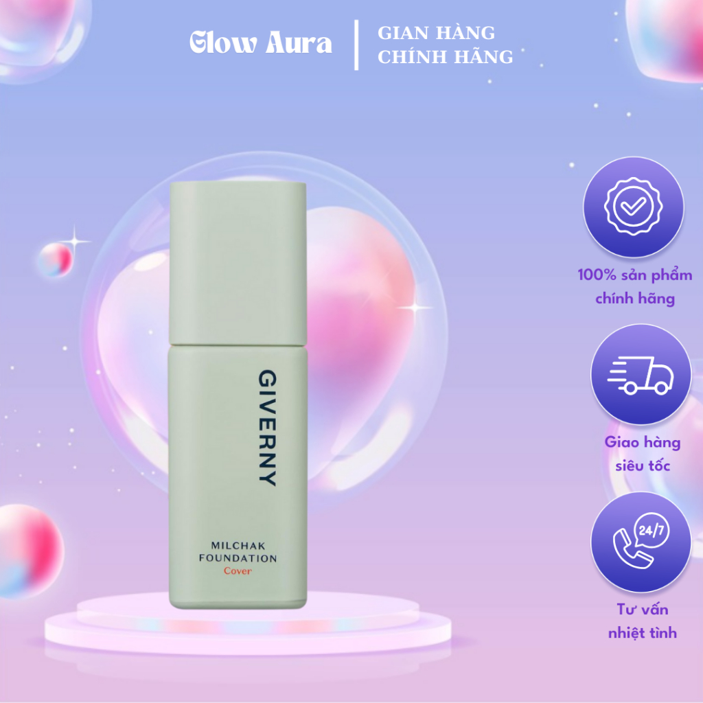 Kem nền che phủ hoàn hảo, siêu mỏng nhẹ Giverny Milchak Cover Foundation 30ml 6 màu